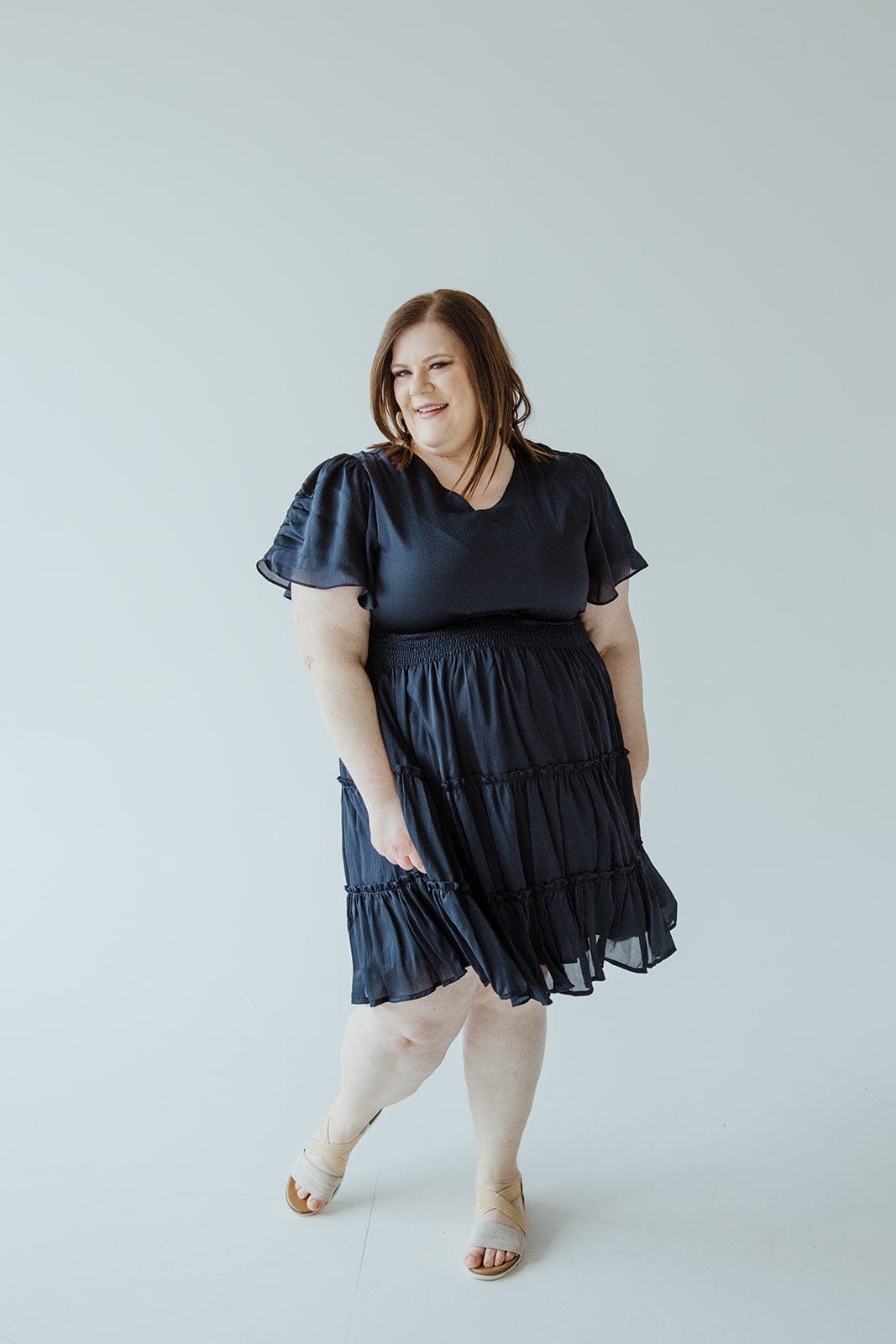 KNEE LENGTH DRESS WITH TIERED SKIRT IN STAR GAZING - 12 - Love Marlow