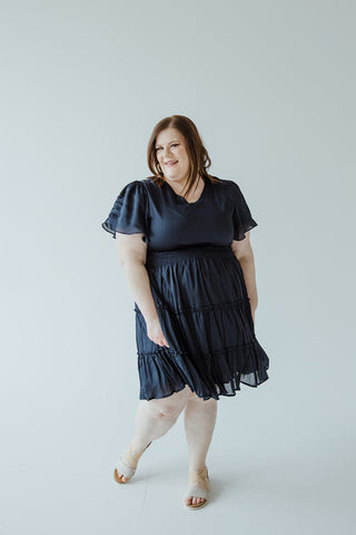 KNEE LENGTH DRESS WITH TIERED SKIRT IN STAR GAZING - 12 - Love Marlow