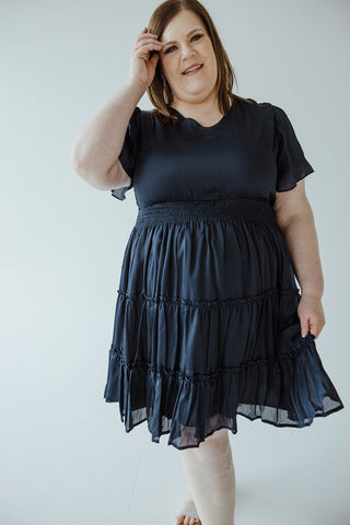 KNEE LENGTH DRESS WITH TIERED SKIRT IN STAR GAZING - 12 - Love Marlow