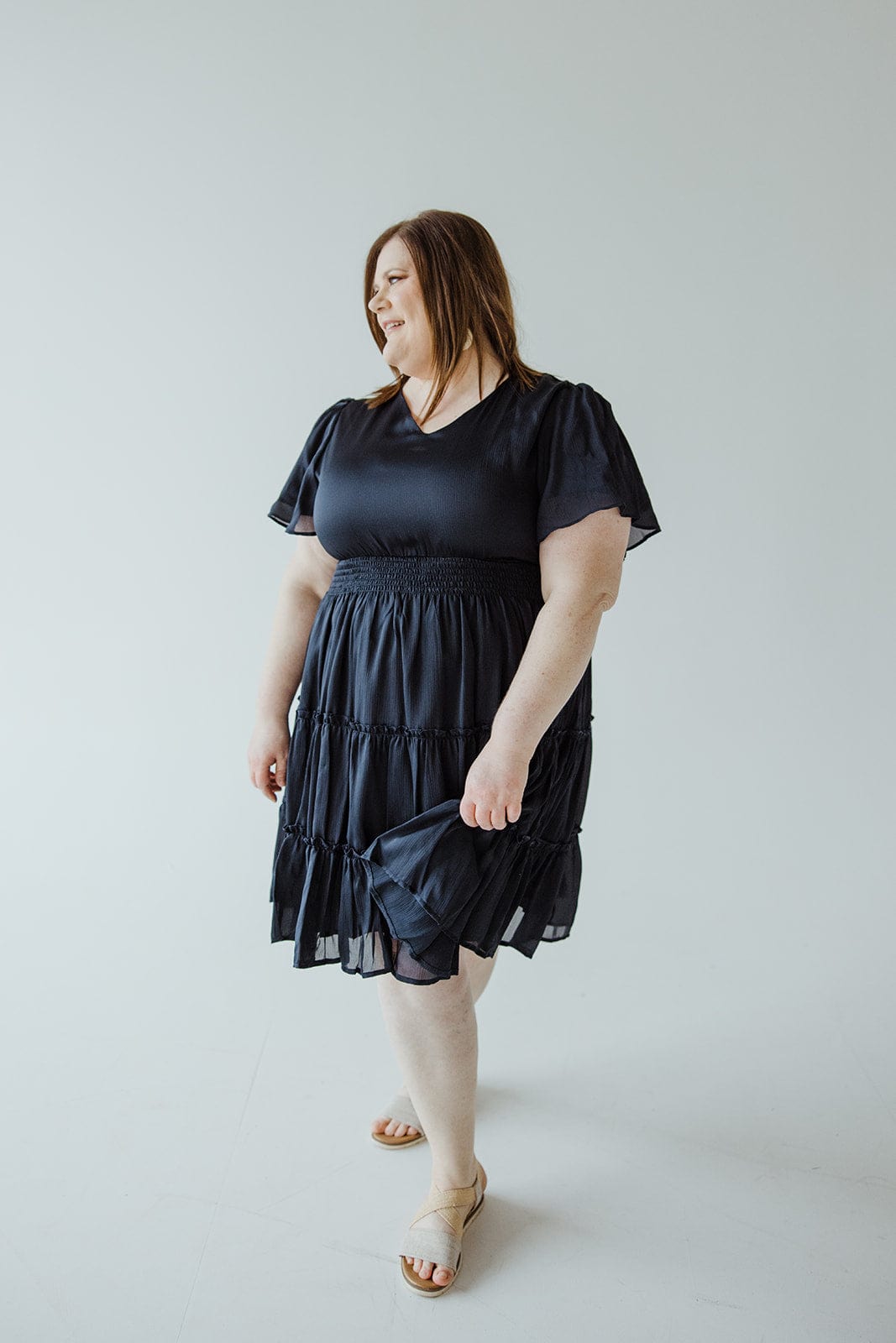 KNEE LENGTH DRESS WITH TIERED SKIRT IN STAR GAZING - 12 - Love Marlow