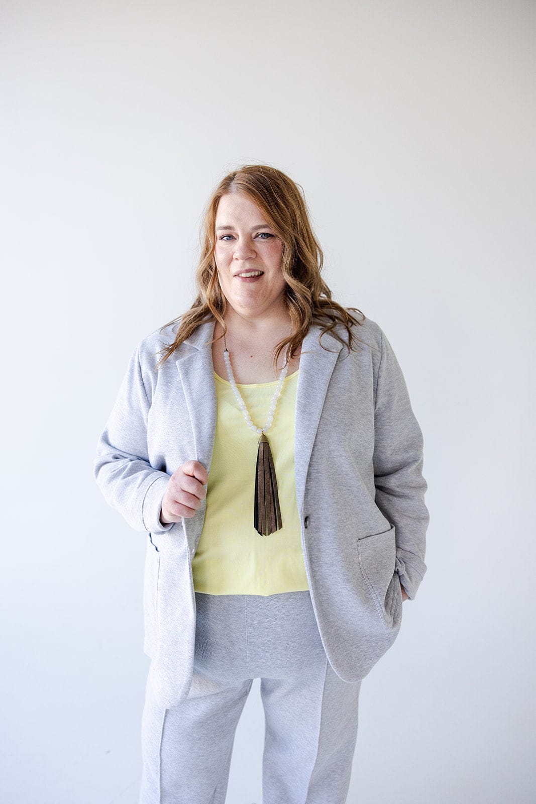 KNIT BLAZER IN HEATHER GREY - 18 - Love Marlow