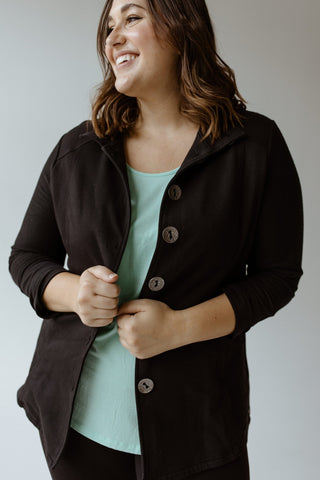 KNIT BUTTON - UP JACKET IN BLACK - Love Marlow