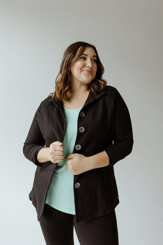 KNIT BUTTON - UP JACKET IN BLACK - Love Marlow