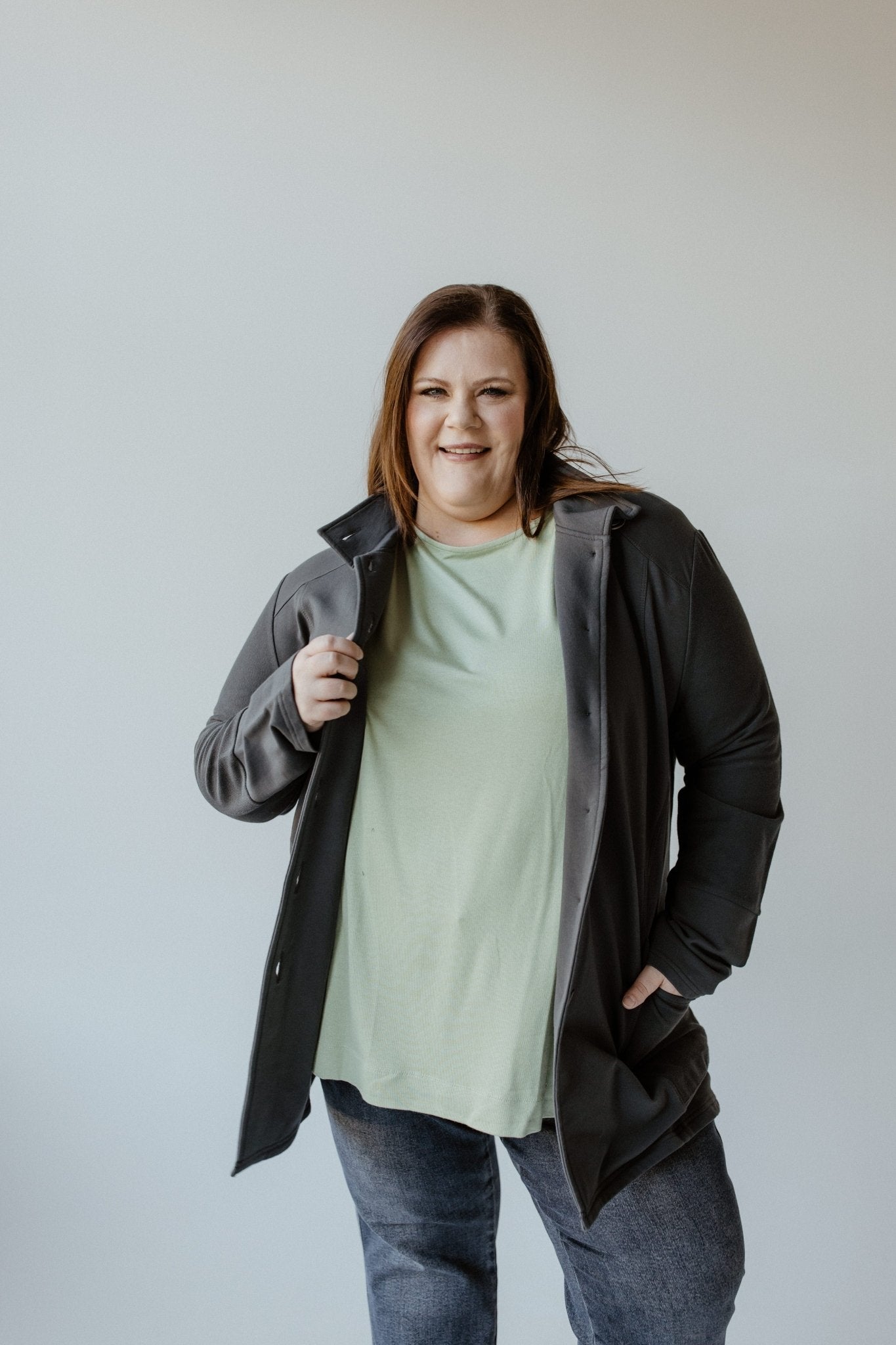 KNIT BUTTON - UP JACKET IN MINERS ORE - Love Marlow