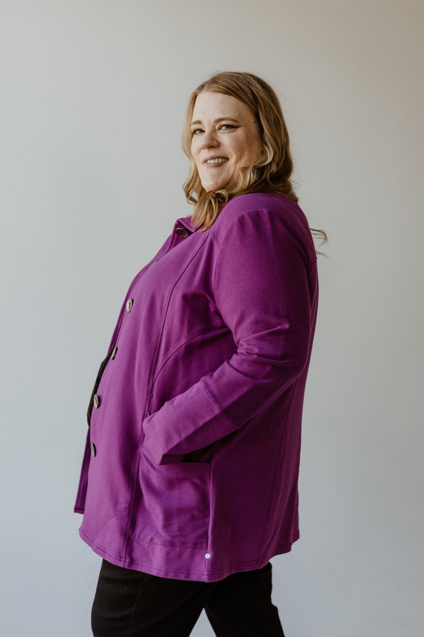 KNIT BUTTON - UP JACKET IN WINTER ORCHID - xL - Love Marlow