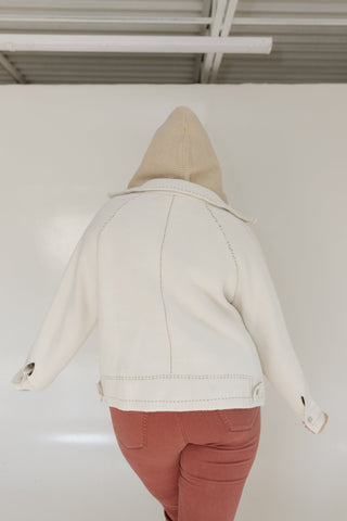 KNIT JACKET IN CREAM WITH DETACHABLE HOOD - Love Marlow