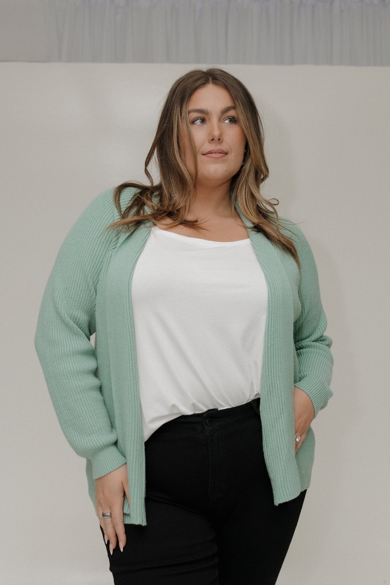 KNIT OPEN CARDIGAN IN FROSTED JUNIPER - Love Marlow