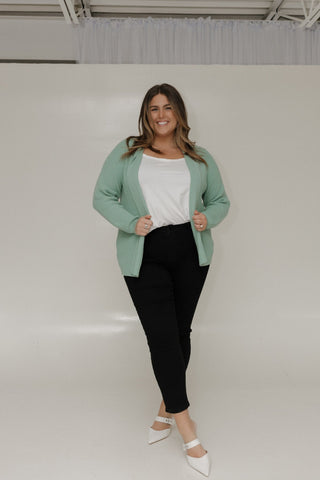 KNIT OPEN CARDIGAN IN FROSTED JUNIPER - Love Marlow
