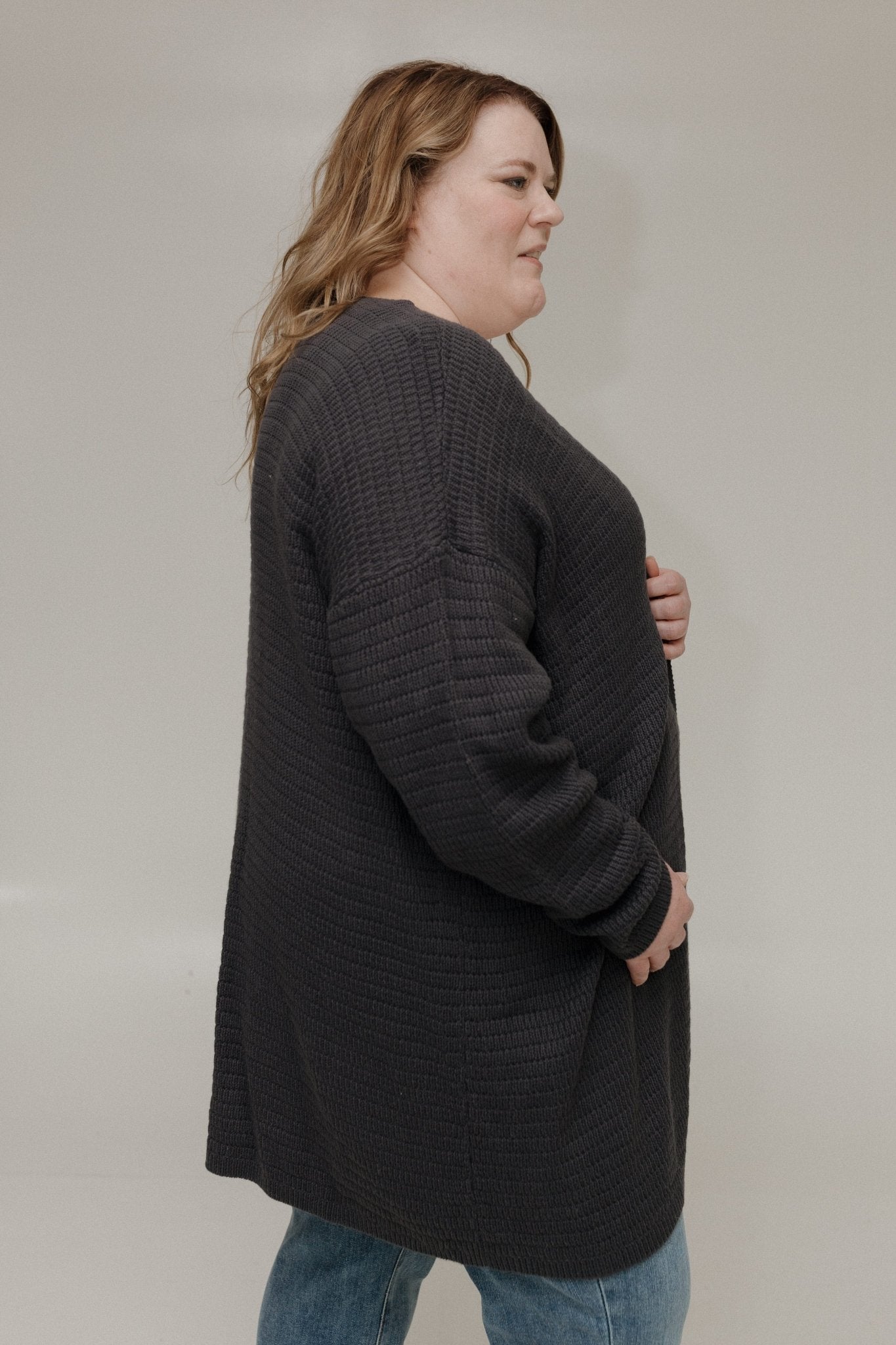 KNIT STRIPE PATTERN OPEN CARDIGAN - Love Marlow