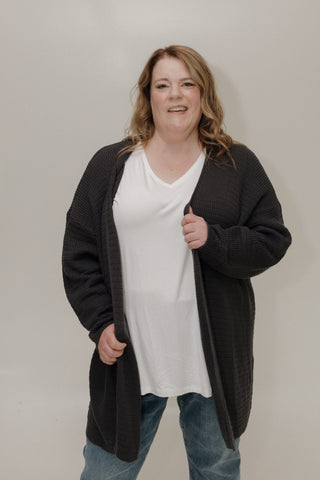 KNIT STRIPE PATTERN OPEN CARDIGAN - Love Marlow