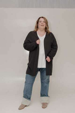 KNIT STRIPE PATTERN OPEN CARDIGAN - Love Marlow