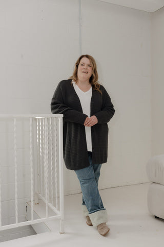 KNIT STRIPE PATTERN OPEN CARDIGAN - Love Marlow