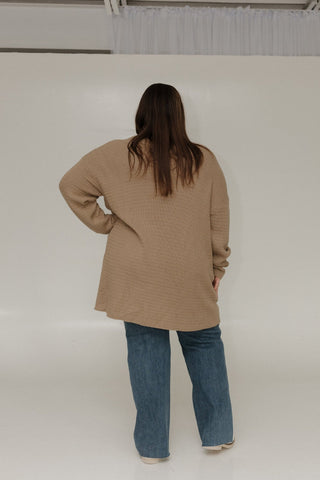 KNIT STRIPE PATTERN OPEN CARDIGAN IN LIGHT TAUPE - Love Marlow