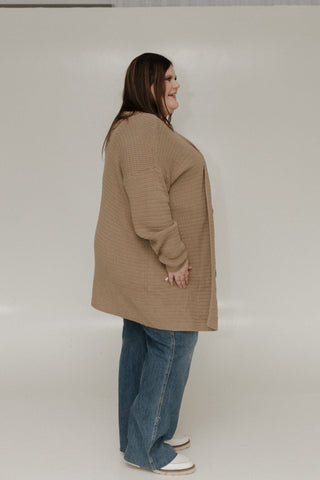 KNIT STRIPE PATTERN OPEN CARDIGAN IN LIGHT TAUPE - Love Marlow