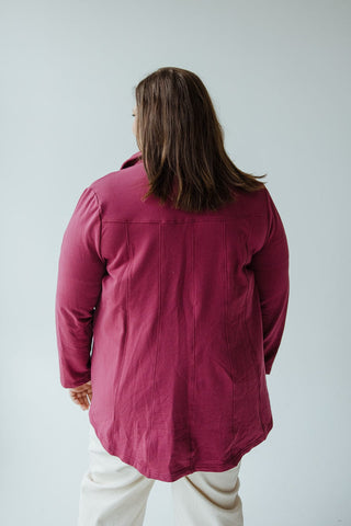 KNIT TAB BUTTON JACKET IN CRANBERRY - Love Marlow