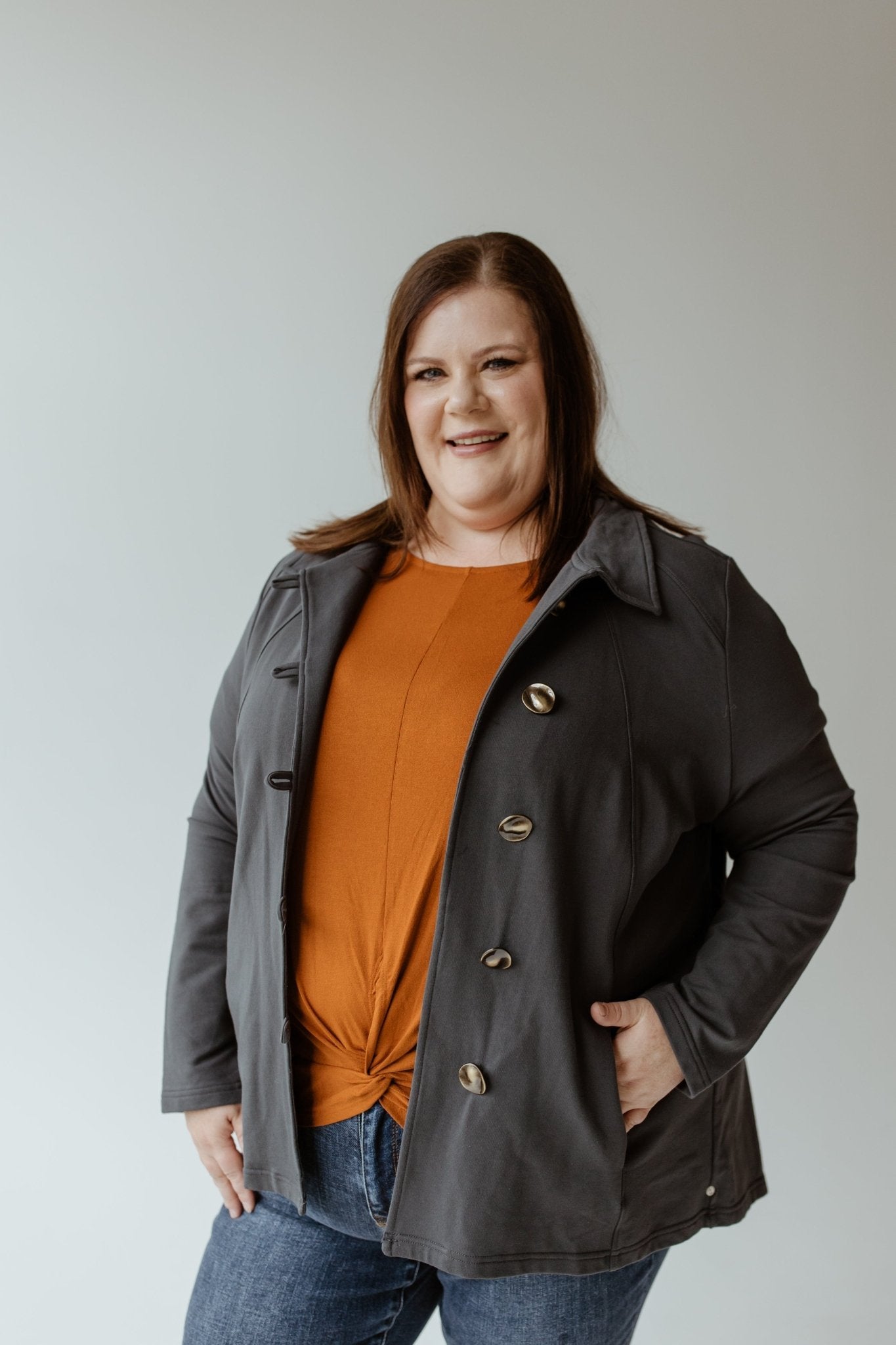 KNIT TAB BUTTON JACKET IN MINERS ORE - Love Marlow