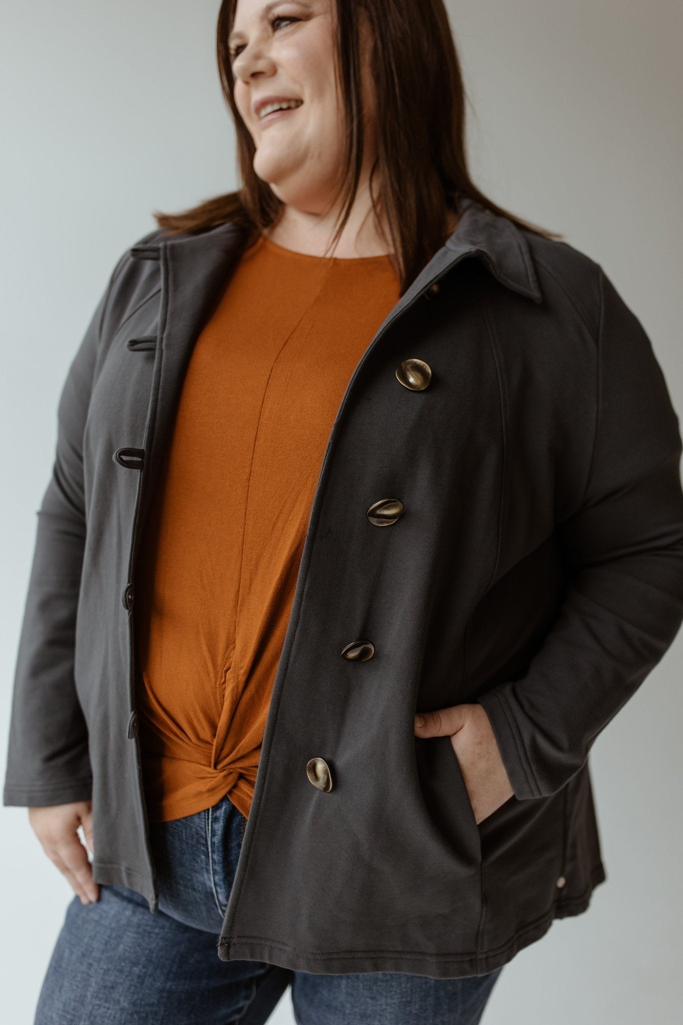 KNIT TAB BUTTON JACKET IN MINERS ORE - Love Marlow