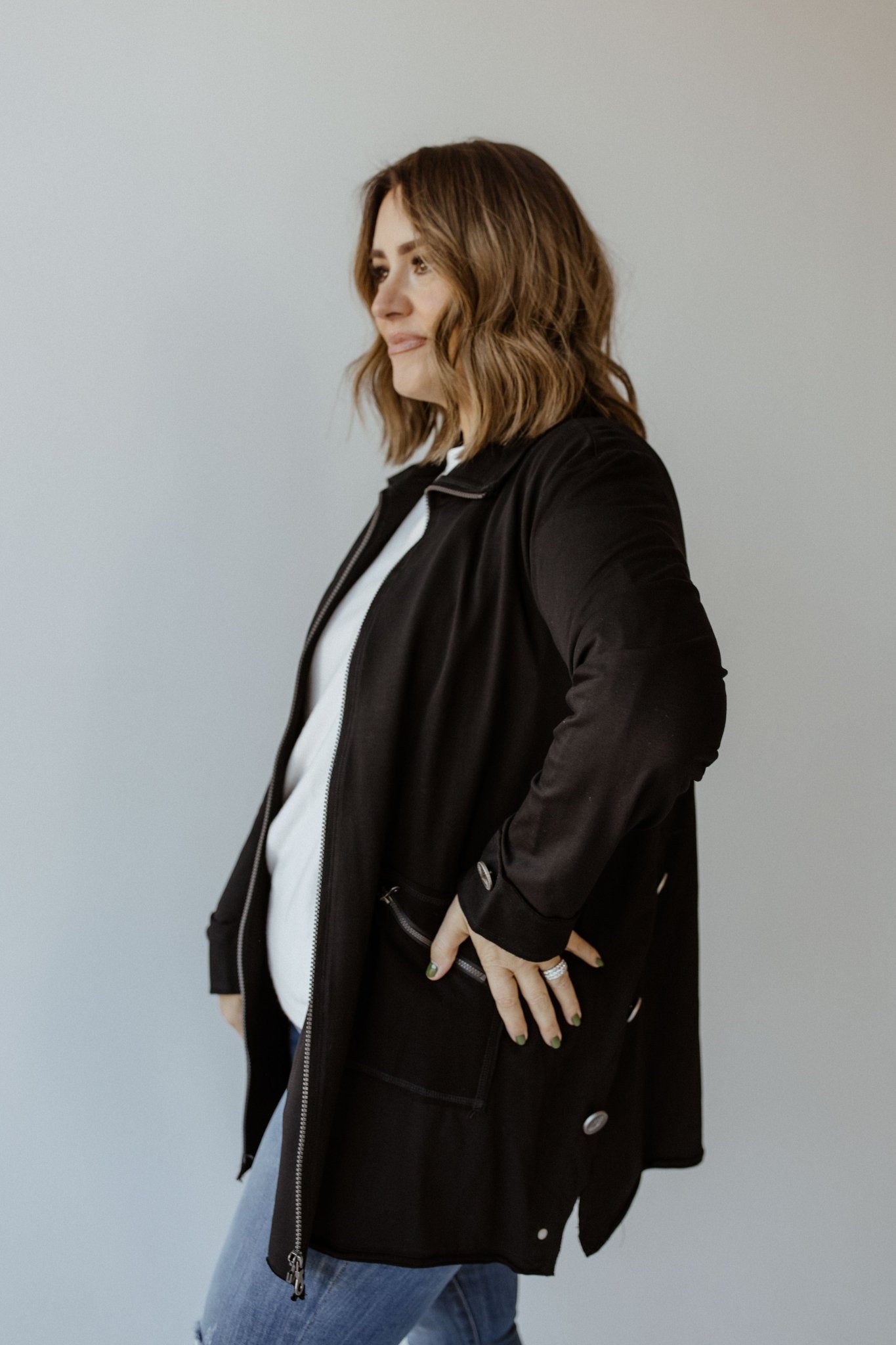 KNIT ZIP - UP JACKET IN BLACK - Love Marlow