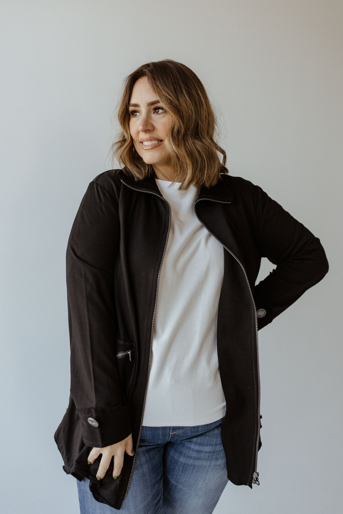 KNIT ZIP - UP JACKET IN BLACK - Love Marlow