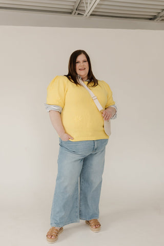 Knitted Floral Detailed Short Sleeve Sweater – Lemon - Love Marlow