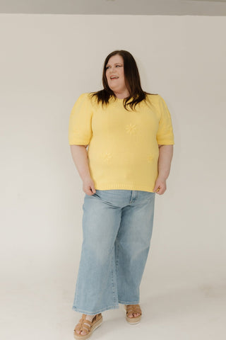 Knitted Floral Detailed Short Sleeve Sweater – Lemon - Love Marlow
