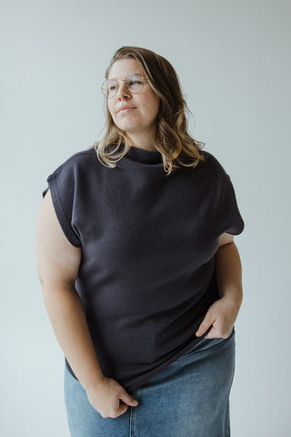 KNITTED TURTLENECK CAP SLEEVE SWEATER - Love Marlow