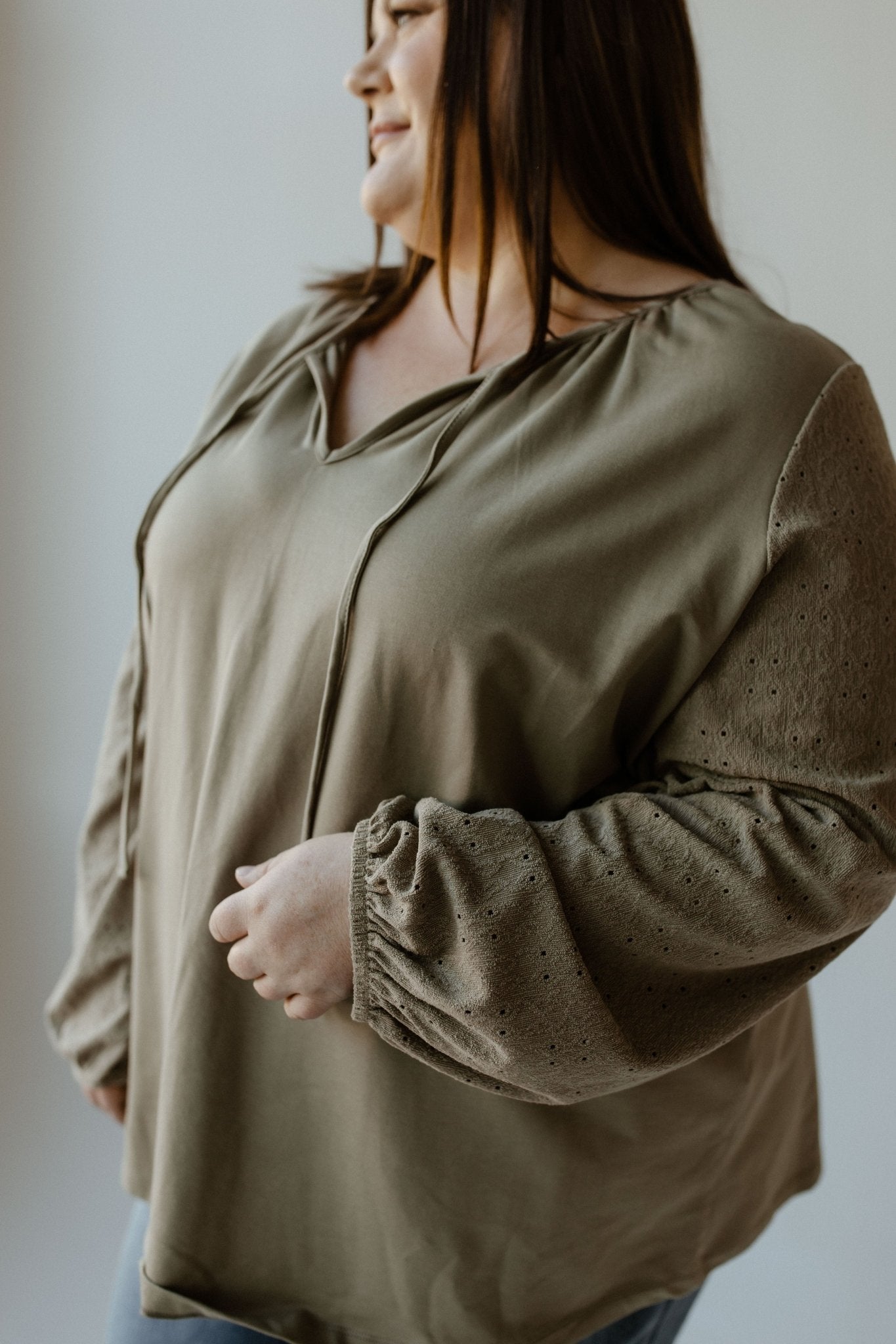 LACE SLEEVE BOHO BLOUSE IN SOFT ARMY - Love Marlow