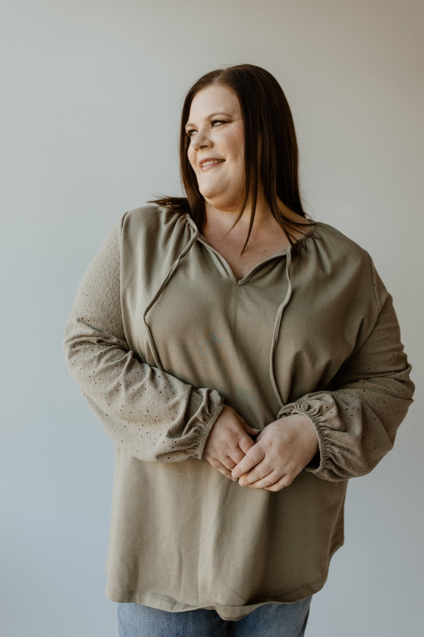 LACE SLEEVE BOHO BLOUSE IN SOFT ARMY - Love Marlow