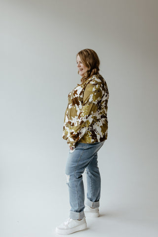 LARGE ABSTRACT FLORAL PRINT BLOUSE WITH BANDED HEM - Love Marlow
