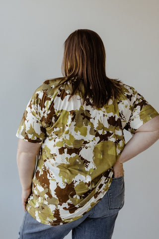 LARGE ABSTRACT FLORAL PRINT BLOUSE WITH RAGLAN SLEEVE - Love Marlow