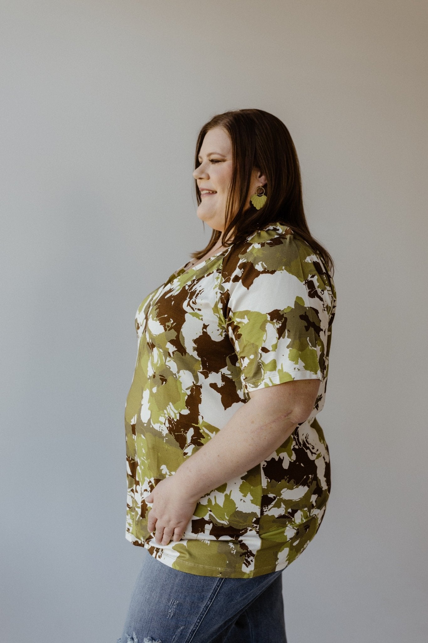 LARGE ABSTRACT FLORAL PRINT BLOUSE WITH RAGLAN SLEEVE - Love Marlow