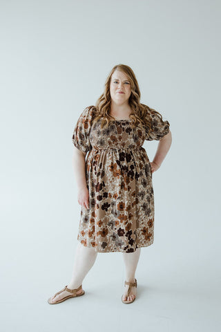 LARGE FLORAL SMOCKED BODICE DRESS IN COPPER MEDLEY - Love Marlow