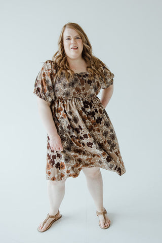LARGE FLORAL SMOCKED BODICE DRESS IN COPPER MEDLEY - Love Marlow