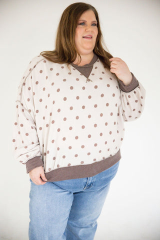 Latte Polka Dot Reverse Stitch Pullover - Love Marlow