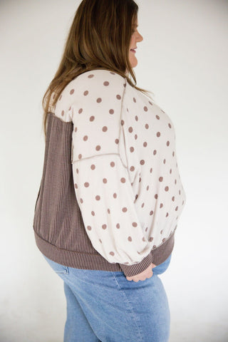 Latte Polka Dot Reverse Stitch Pullover - Love Marlow