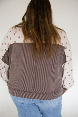 Latte Polka Dot Reverse Stitch Pullover - Love Marlow