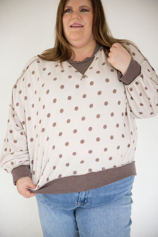 Latte Polka Dot Reverse Stitch Pullover - Love Marlow