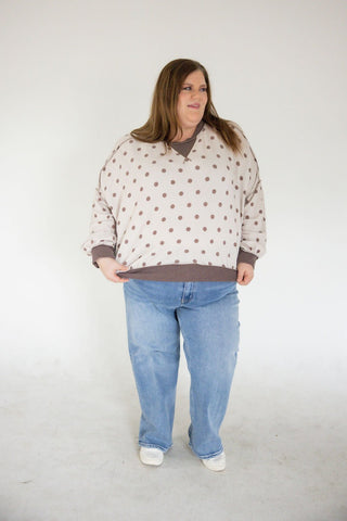 Latte Polka Dot Reverse Stitch Pullover - Love Marlow
