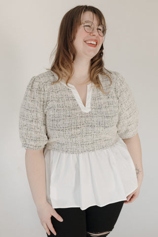 Layered Ruffle Blouse – Off - White Mix - Love Marlow