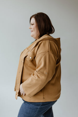LIGHT AS AIR HOODED SNAP JACKET IN DARK CAMEL - Love Marlow