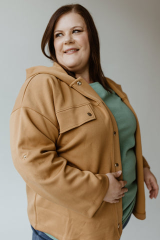 LIGHT AS AIR HOODED SNAP JACKET IN DARK CAMEL - Love Marlow