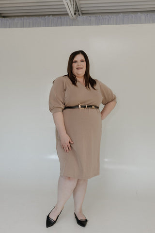 LIGHT AS AIR V - NECK DRESS WITH PIPING DETAIL IN MOCHA - Love Marlow