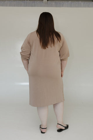 LIGHT AS AIR V - NECK DRESS WITH PIPING DETAIL IN MOCHA - Love Marlow