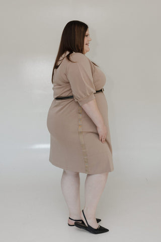 LIGHT AS AIR V - NECK DRESS WITH PIPING DETAIL IN MOCHA - Love Marlow