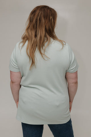 LIGHT MINT DOUBLE BUTTON RIBBED V - NECK BOYFRIEND TEE - Love Marlow