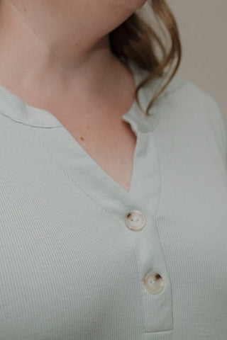LIGHT MINT DOUBLE BUTTON RIBBED V - NECK BOYFRIEND TEE - Love Marlow