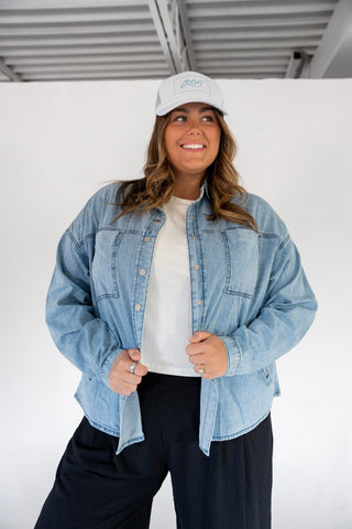 Light Wash Denim Button Down Shirt - Love Marlow