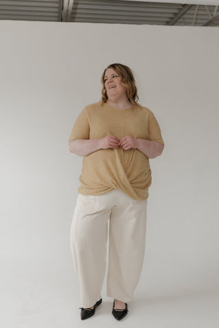 Light Washed Cropped Barrel Pants – Sand - Love Marlow