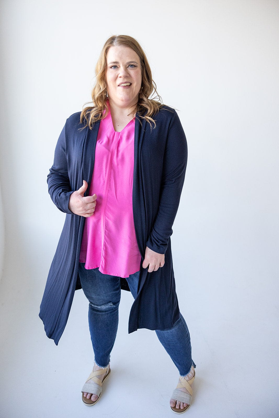LIGHTWEIGHT LONG - SLEEVED DUSTER CARDIGAN IN DARK BLUE - Love Marlow