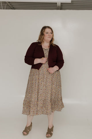 LIGHTWEIGHT SHORT CARDIGAN IN BURGUNDY - Love Marlow